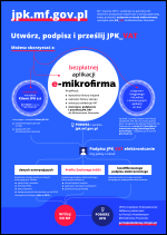 Grafika to plakat promujący wysyłanie plików JPK_VAT poprzez aplikację e-mikrofirma