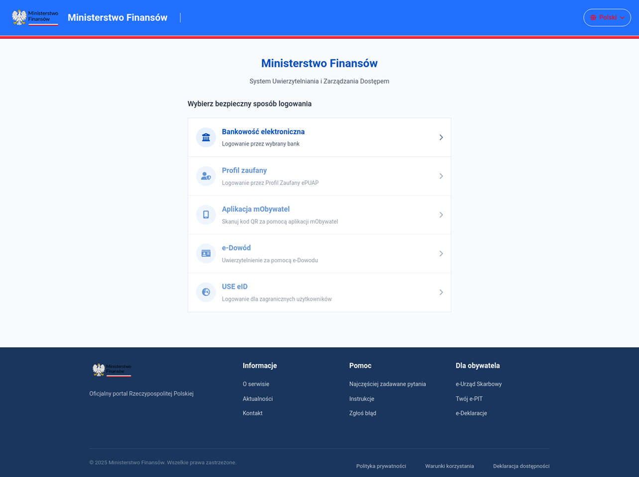 Strona e-US Ministerstwa Finansów z fałszywym adresem logowania