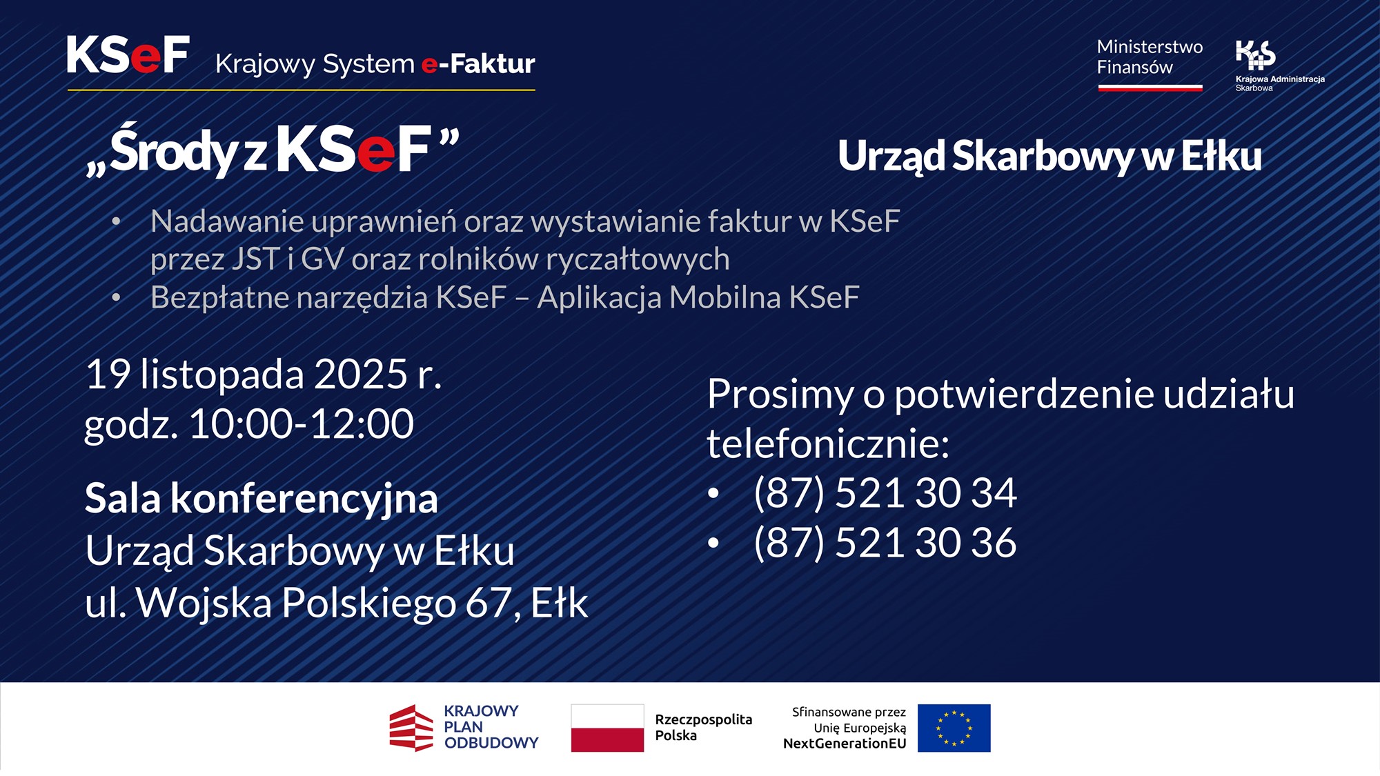 Plakat zapraszający na spotkanie o KSEF. Wszystkie informacje z plakatu znajdują się w treści artykułu.