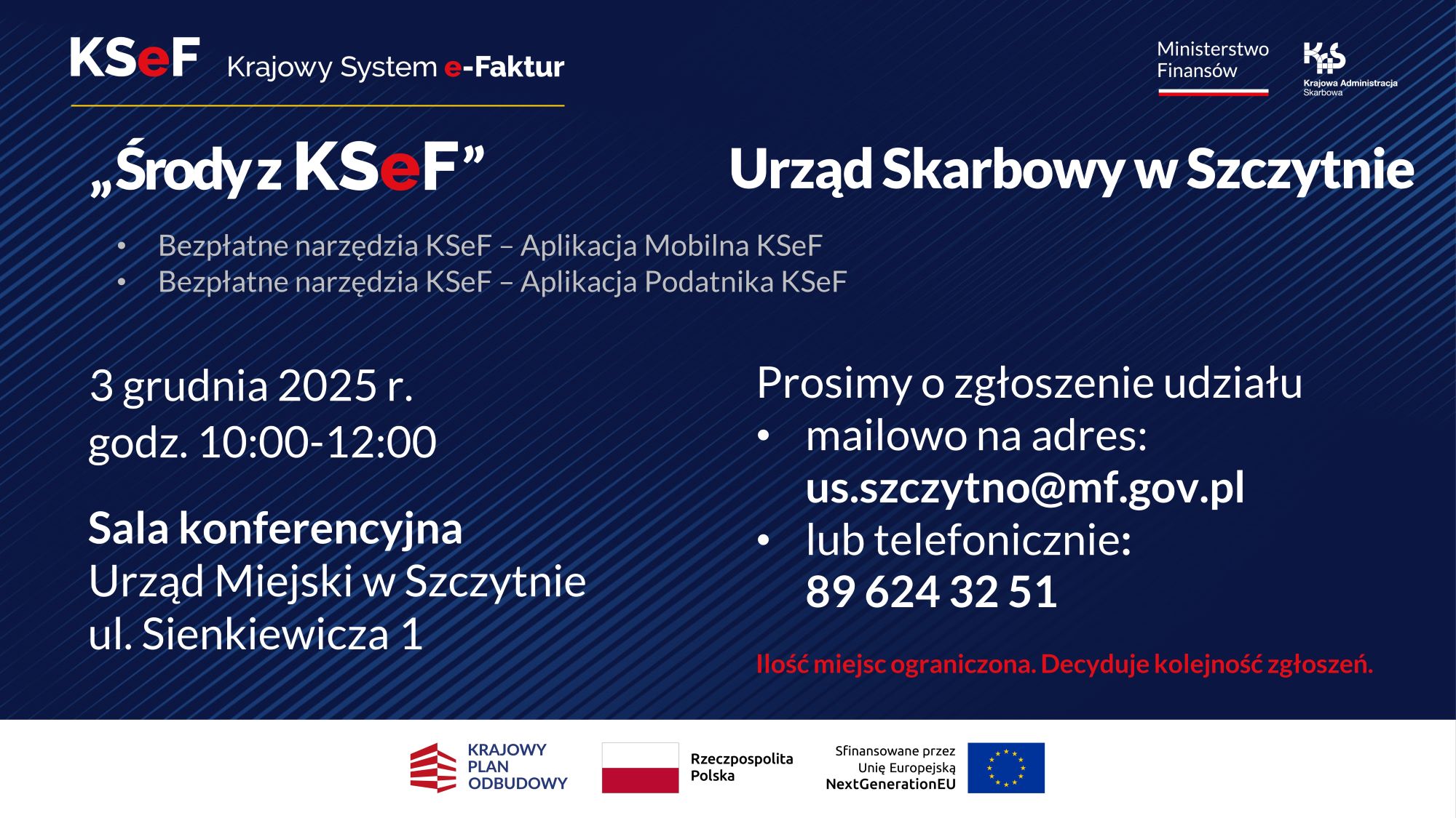 Plakat zapraszający na spotkanie o KSEF. Wszystkie informacje z plakatu znajdują się w treści artykułu.