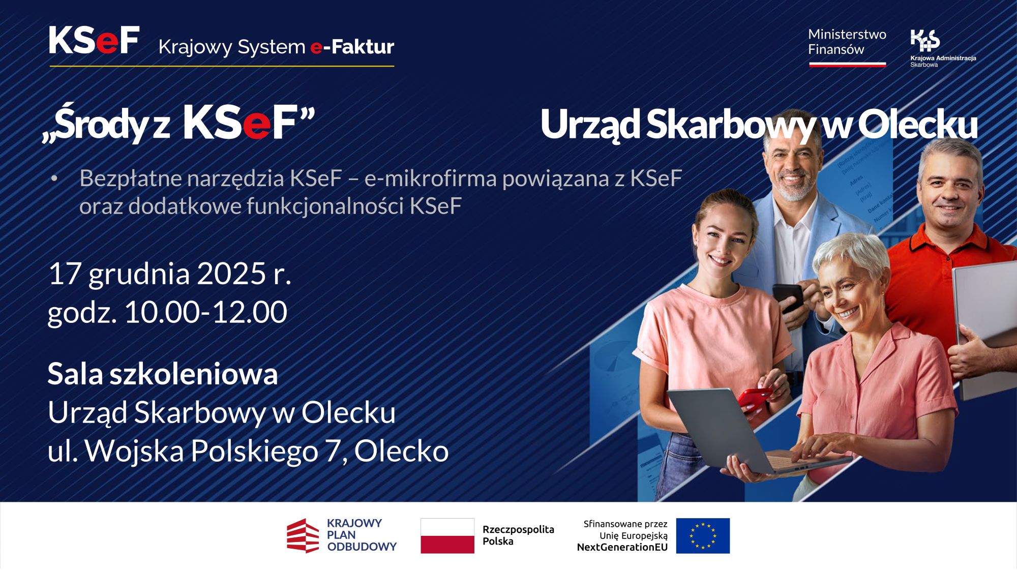 Plakat zapraszający na spotkanie o KSEF. Wszystkie informacje z plakatu znajdują się w treści artykułu.