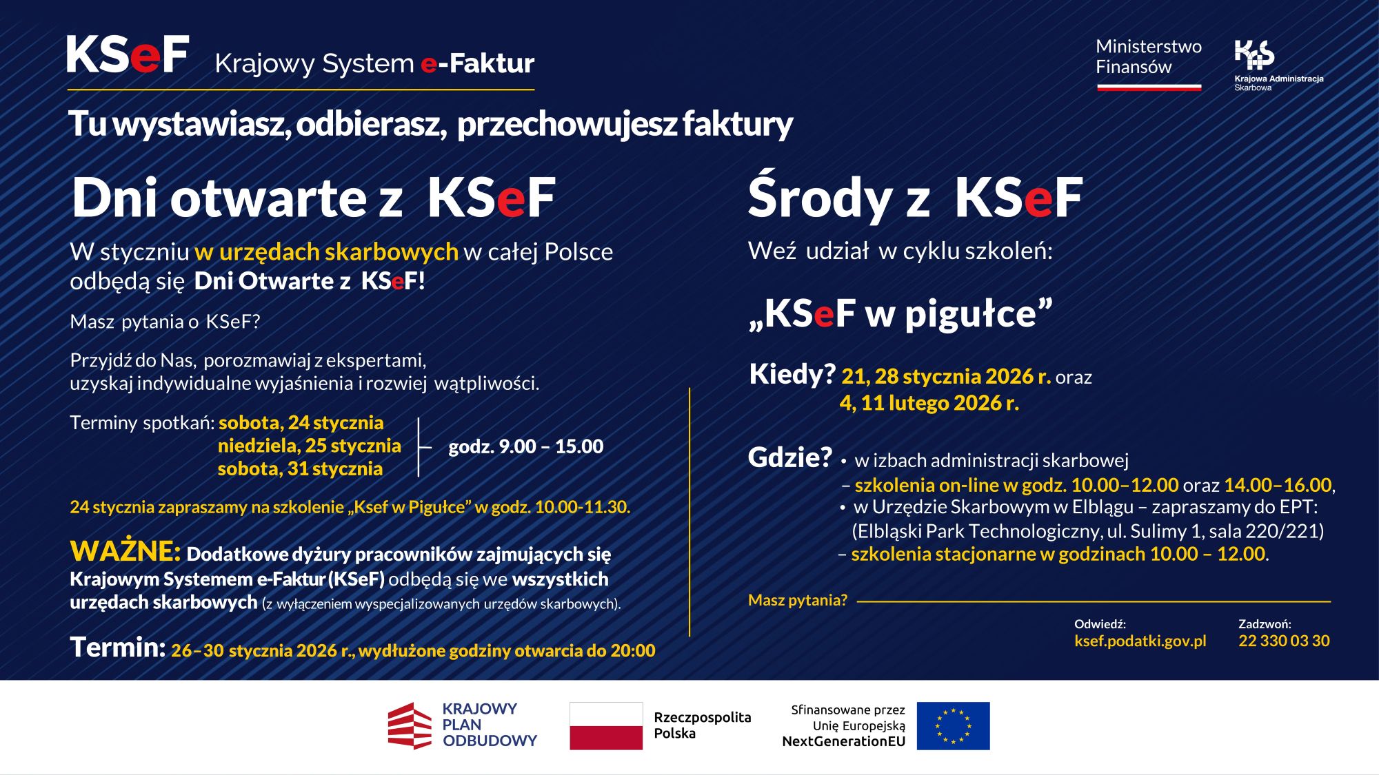 Plakat z treściami zawartymi w artykule. Zaproszenie na dni otwarte oraz informacja o wydłużonych godzinach pracy urzędu.