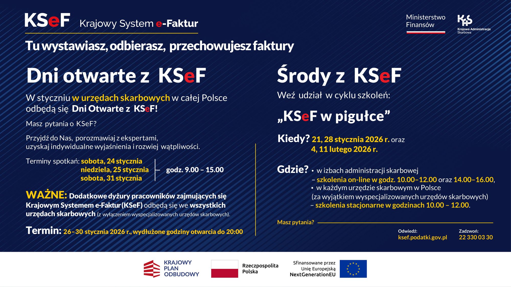 Plakat z treściami zawartymi w artykule. Zaproszenie na dni otwarte oraz informacja o wydłużonych godzinach pracy urzędu.