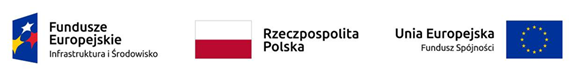 Baner z 3 grafikami: Logo Fundusze Europejskie Infrastruktura i Środowisko, flaga Polski z podpisem Rzeczpospolita Polska, Flaga Unii Europejskiej z podpisem Unia Europejska Fundusz Spójności