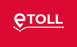 Logo e-TOLL (biały napis e-TOLL) na czerwonym tle.