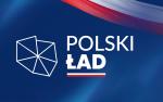 Logo Polskiego Ładu: kontur mapy Polski i napis Polski Ład.