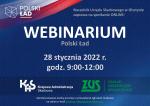 Plakat z zaproszeniem na webinarium. Logo Polskiego Ładu. Treść na plakacie zawarta jest w całości w treści artykułu.
