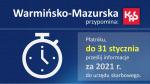 Grafika przedstawiająca zegar i napis Warmińsko-Mazurska KAS przypomina oraz napis Płatniku do 31 stycznia prześlij informacje za 2021 r do urzędu skarbowego
