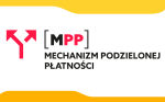 Dwie strzałki i napis MPP Mechanizm Podzielonej Płatności