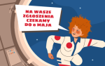 Grafika przedstawiająca kosmonautę informującego o terminie zgłoszeń do programu Finansoaktywni.