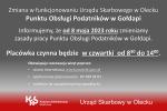 Grafika informująca o zmianach godzin pracy w POP w Gołdapi.