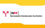 Grafika obrazuje napis: MPP Mechanizm Podzielone płatności. Po jego lewej stronie znajduje się logo kampanii: dwie strzałki
