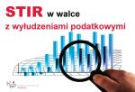 Grafika z wykresem i lupą oraz napis: STIR w walce z wyłudzeniami podatkowymi